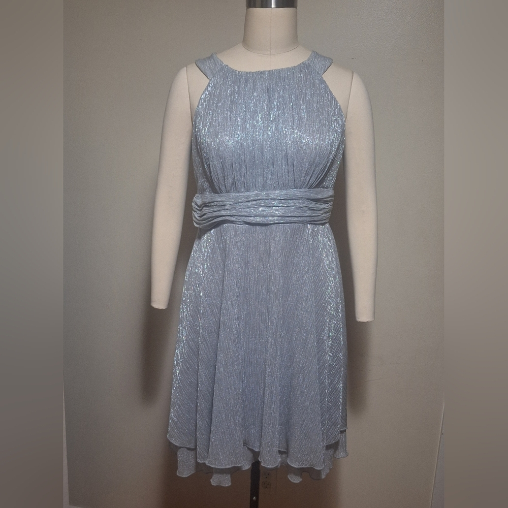 Elegant Sleeveless Silver Midi Dress Size 14